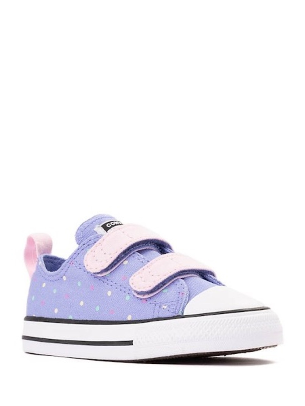 Kids Low-Top Canvas Sneakers in Lavender and Pink with colorful polka dots - Picture 2 of 3
